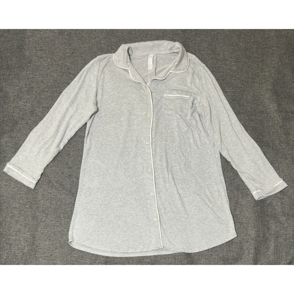 Stars Above Womens XL Sleep Shirt Gray Perfectly Cozy Long Sleeve Button Down
